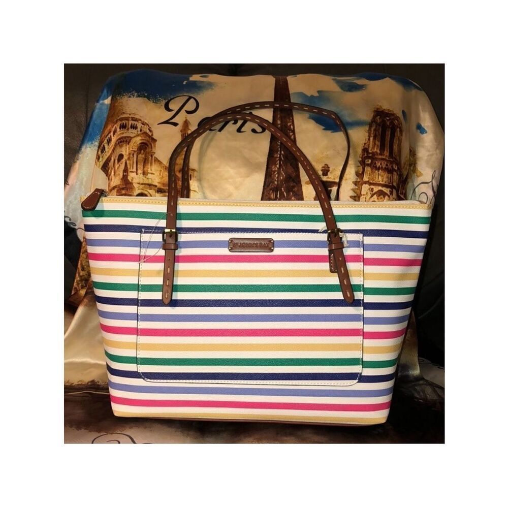 St. John’s Bay Colorful Striped Westport White Brown Tote